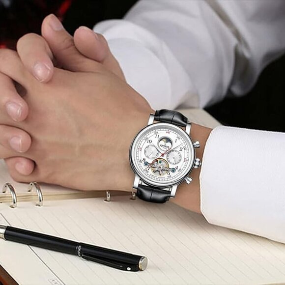 44mm Mechanical Skeleton Wrist Watch with Calendar,Week, Moon Phase, Tourbillon - Picture 5 of 6